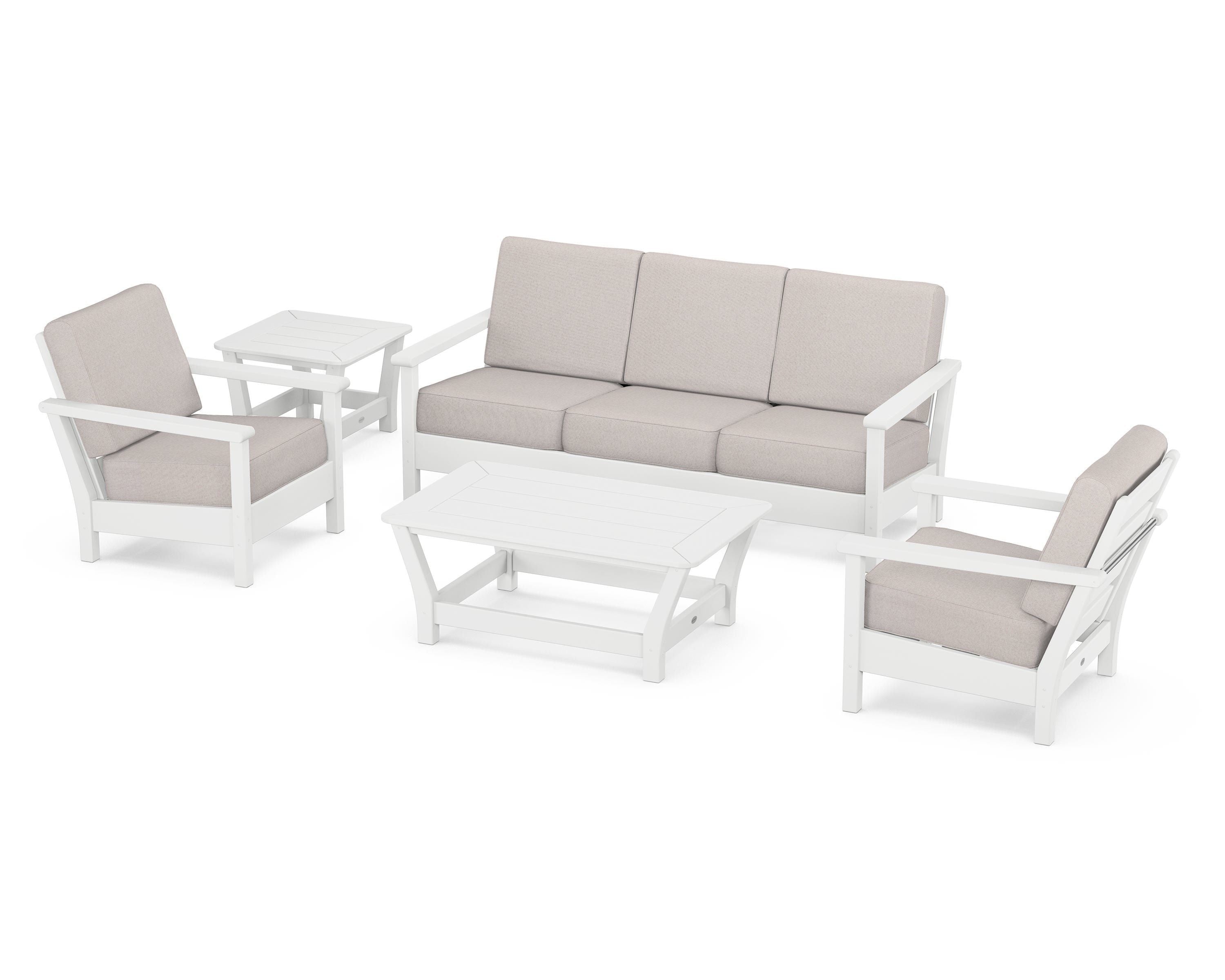 POLYWOOD® Harbour 5-Piece Deep Seating Set in White / Dune Burlap