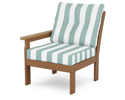 POLYWOOD® Vineyard Modular Left Arm Chair in Teak / Natural / Cabana Stripe Glacier Spa