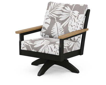 POLYWOOD® Vineyard Deep Seating Swivel Chair in Black / Natural / Leaf Grey Mist