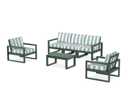 POLYWOOD® EDGE Sectional 4-Piece Deep Seating Set with Sofa in Green / Cabana Stripe Glacier Spa