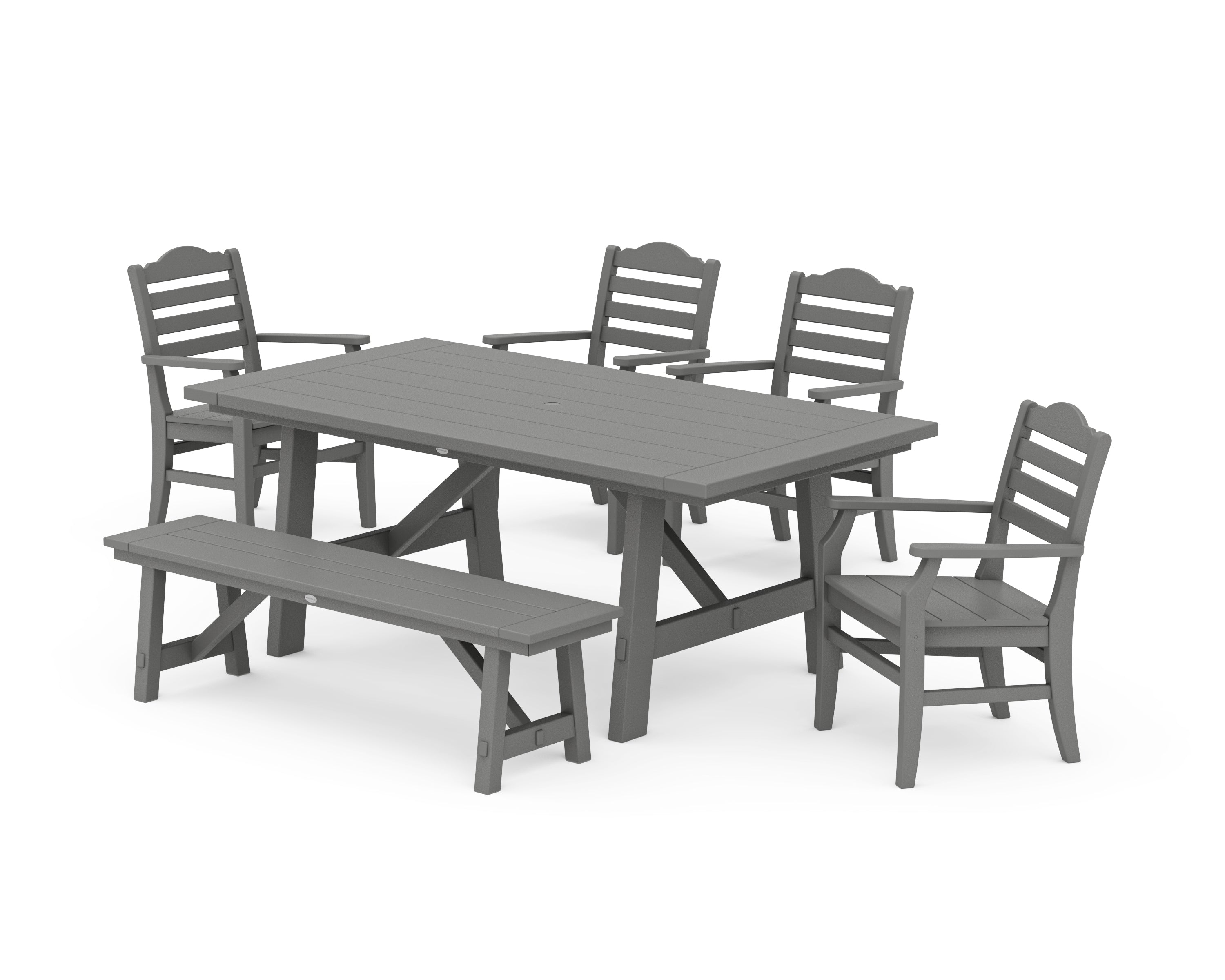 POLYWOOD® Savannah 6-Piece Rustic Farmhouse Dining Set with Bench in Slate Grey