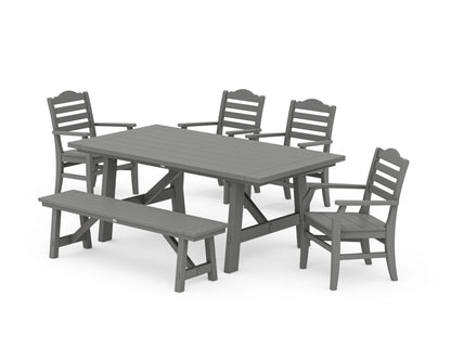 POLYWOOD® Savannah 6-Piece Rustic Farmhouse Dining Set with Bench in Slate Grey