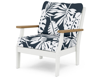 POLYWOOD® Braxton Deep Seating Chair in White / Natural / Leaf Marine Indigo