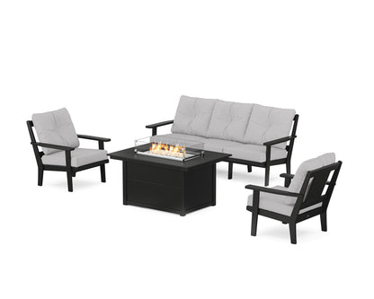 POLYWOOD® Prairie Deep Seating Fire Pit Table Set in Black / Granite