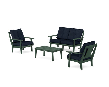 POLYWOOD® Prairie 4-Piece Deep Seating Set with Loveseat in Green / Marine Indigo