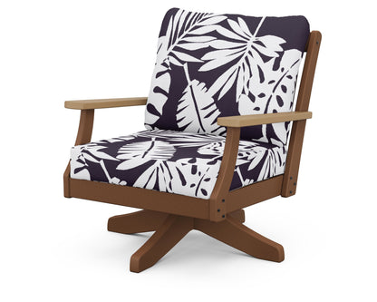 POLYWOOD® Braxton Deep Seating Swivel Chair in Teak / Natural / Leaf Navy