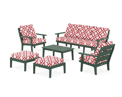 POLYWOOD® Lakeside 6-Piece Lounge Sofa Set in Green / Trellis Crimson
