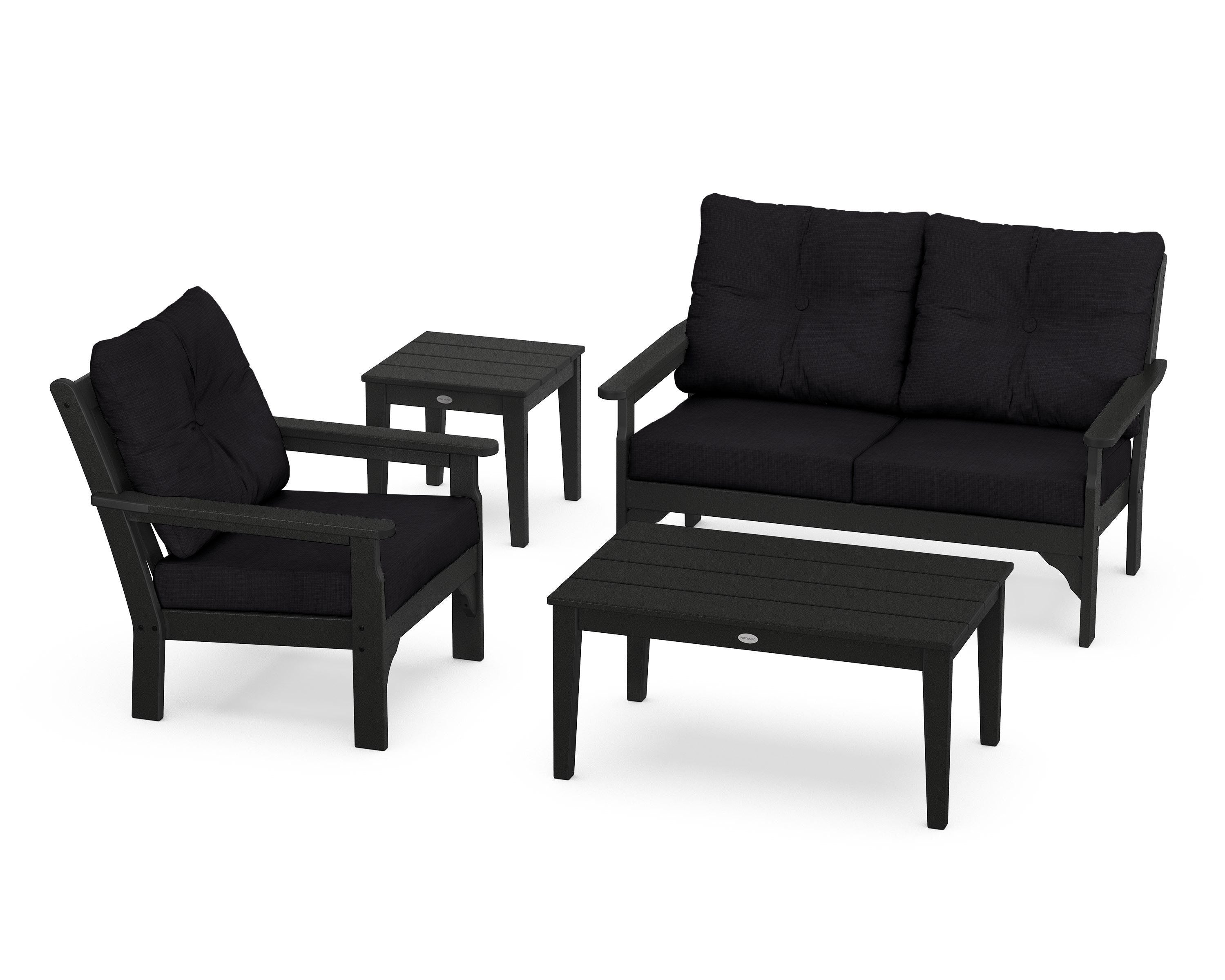 POLYWOOD® Vineyard 4-Piece Deep Seating Set in Black / Midnight Linen
