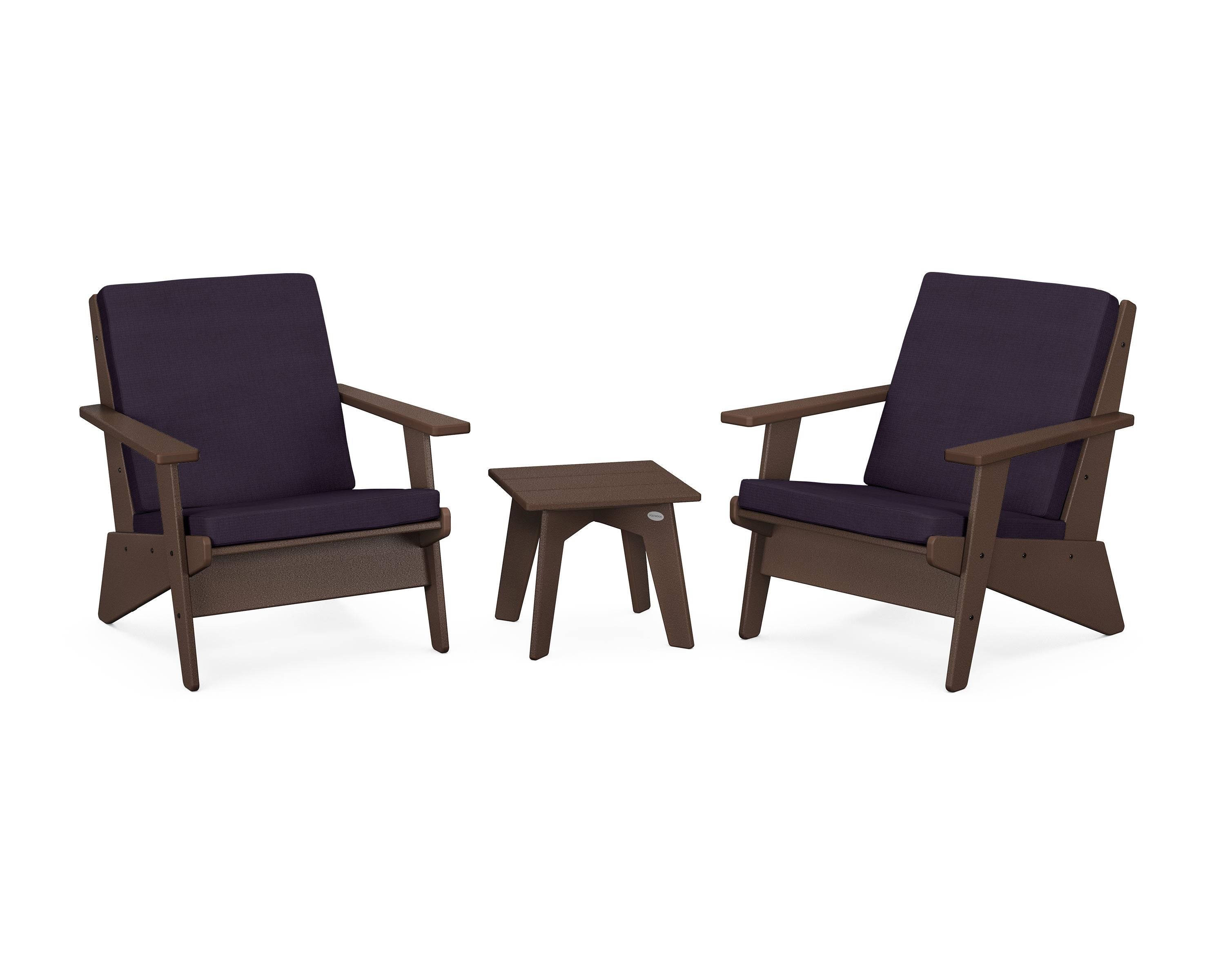 POLYWOOD® Riviera Modern Lounge 3-Piece Set in Mahogany / Navy Linen