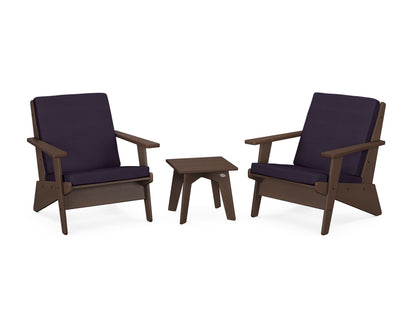 POLYWOOD® Riviera Modern Lounge 3-Piece Set in Mahogany / Navy Linen