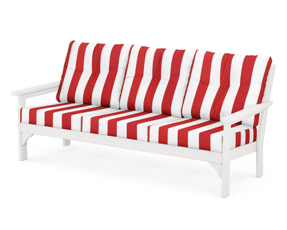 POLYWOOD® Vineyard Deep Seating Sofa in Vintage White / Cabana Stripe Crimson