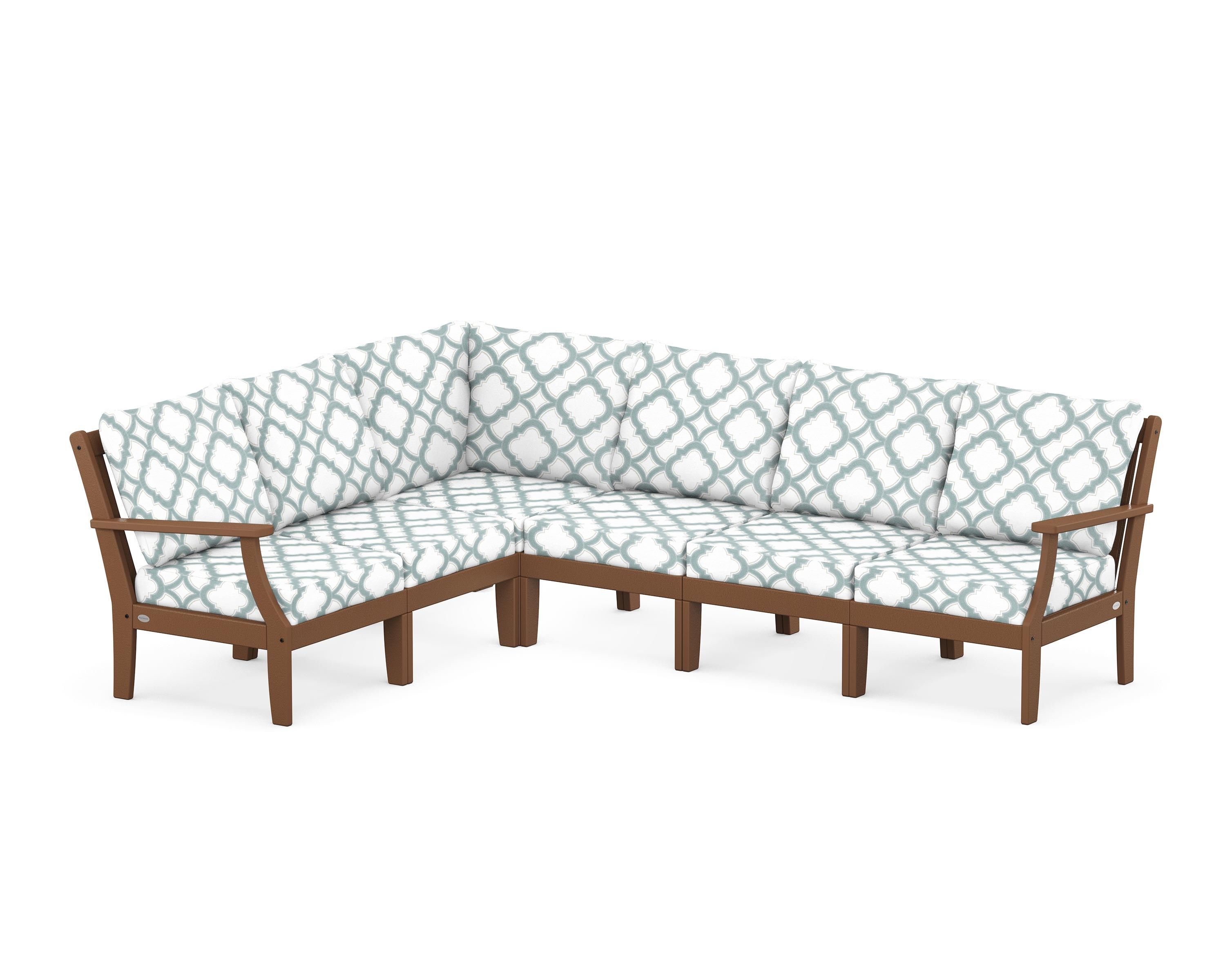 POLYWOOD® Braxton Modular 6-Piece Deep Seating Set in Teak / Trellis Glacier Spa