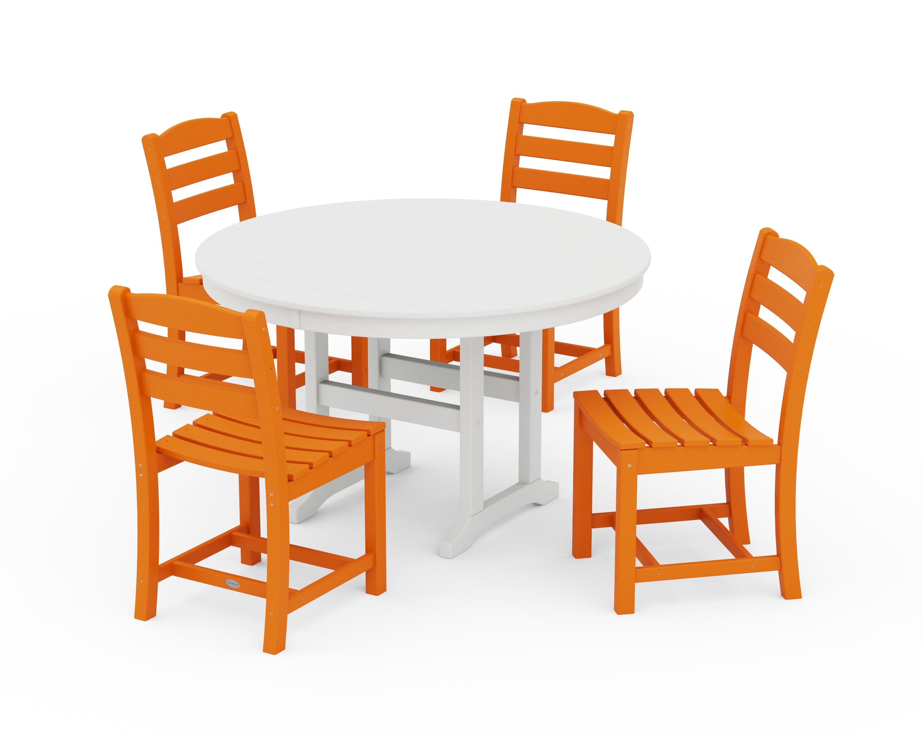 POLYWOOD® La Casa Café Side Chair 5-Piece Round Farmhouse Dining Set in Tangerine / White