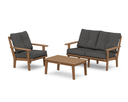 POLYWOOD® Prairie 3-Piece Deep Seating Set with Loveseat in Teak / Spectrum Carbon