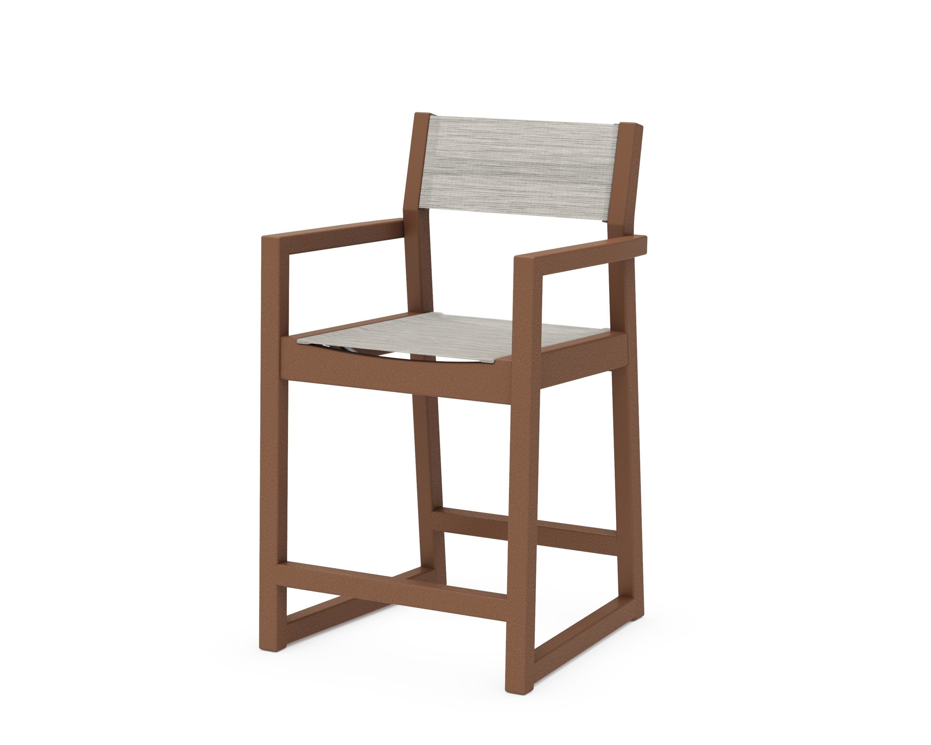 POLYWOOD® EDGE Sling Counter Arm Chair in Teak / Birch Sling
