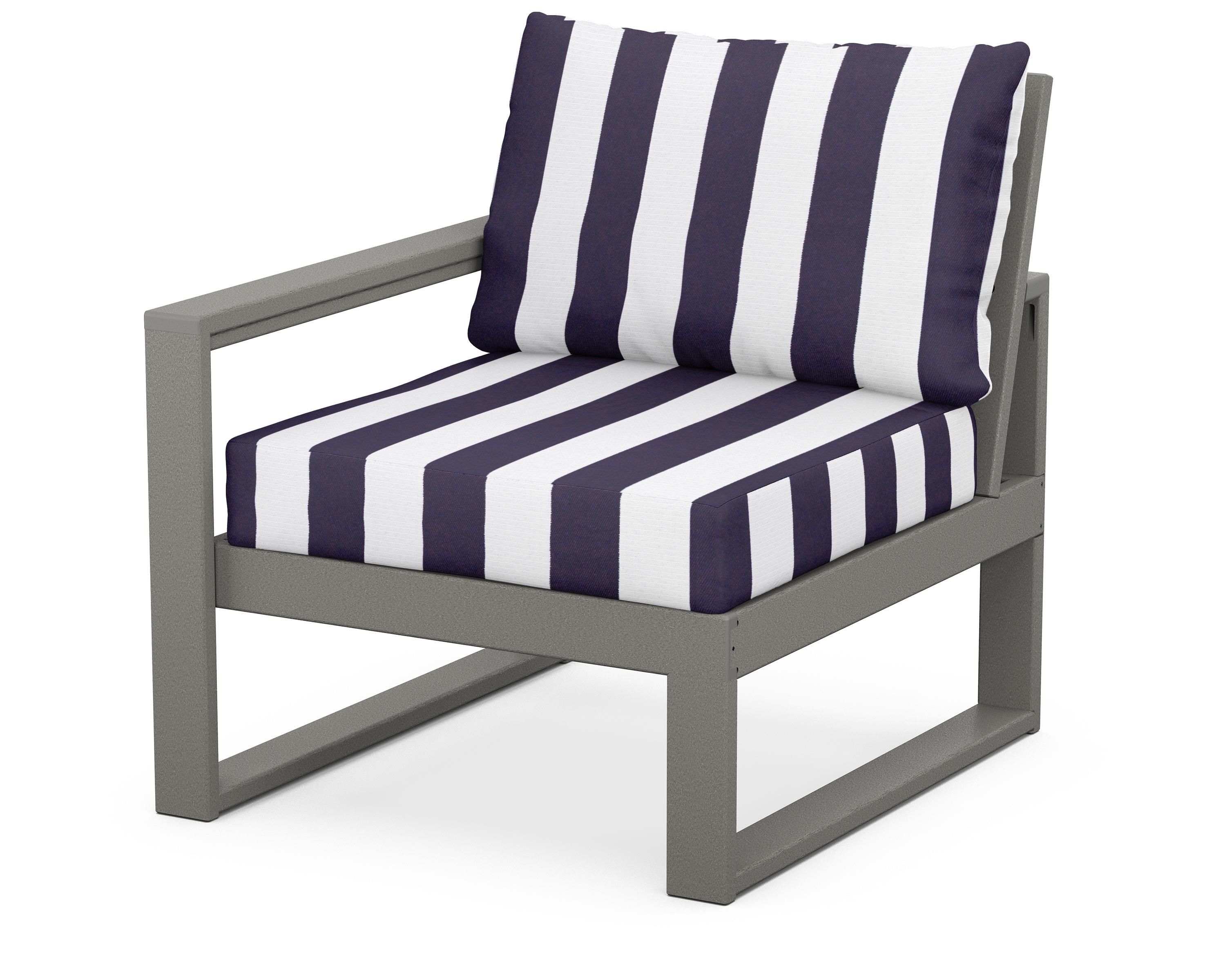 POLYWOOD® EDGE Modular Left Arm Chair in Slate Grey / Cabana Stripe Navy