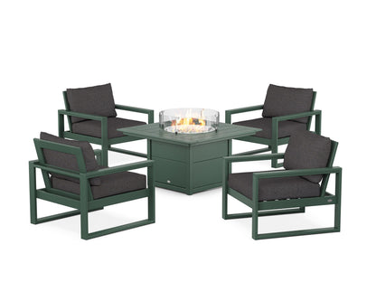 POLYWOOD® EDGE Sectional 5-Piece Deep Seating Set with Fire Pit Table in Green / Ash Charcoal