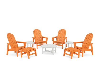 POLYWOOD® Vineyard Grand Upright Adirondack 9-Piece Conversation Set in Tangerine / White