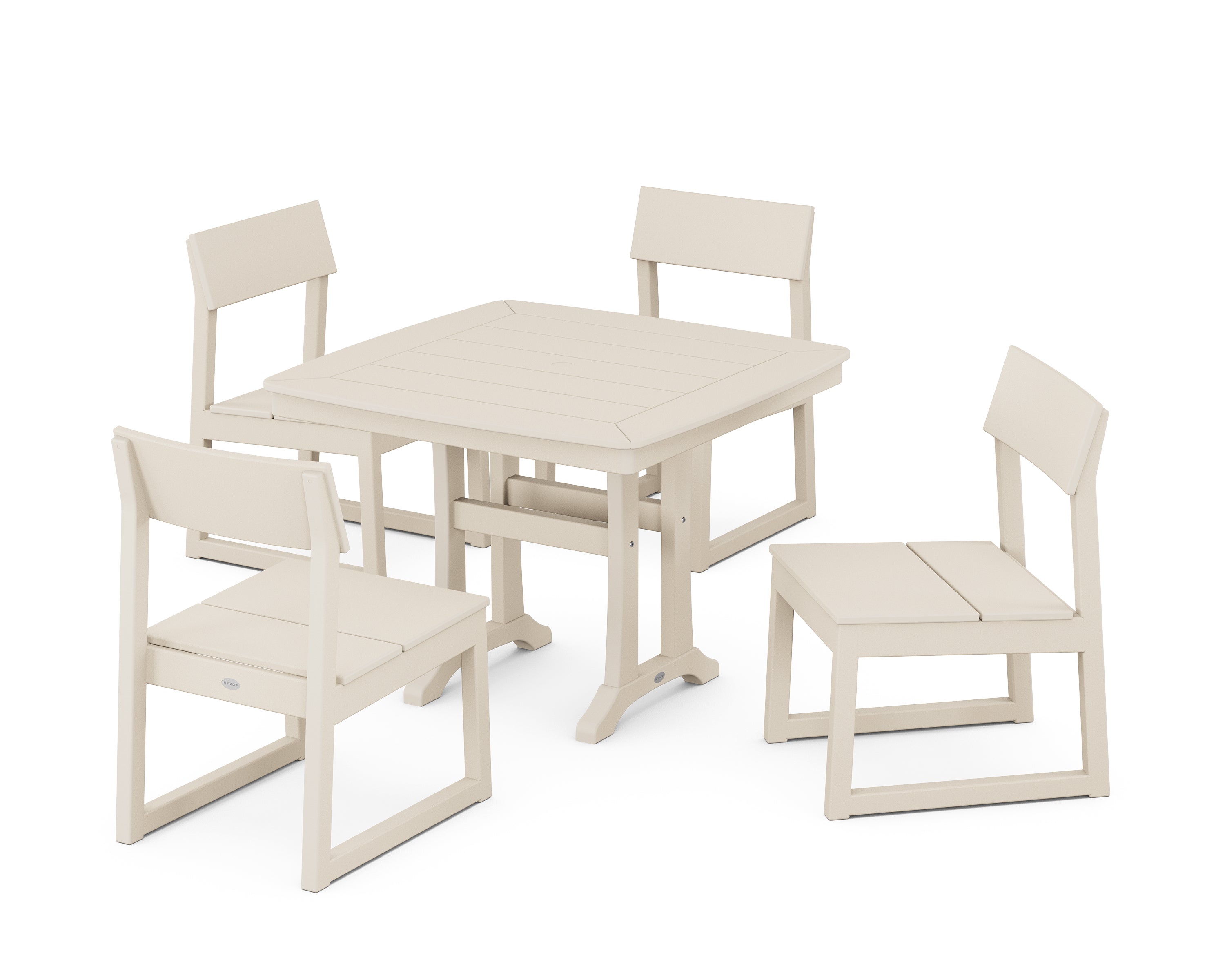 POLYWOOD® EDGE Side Chair 5-Piece Dining Set with Trestle Legs in Sand