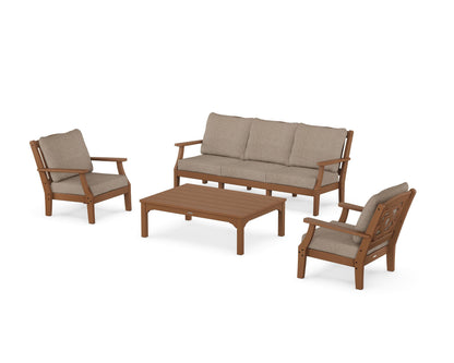 Martha Stewart by POLYWOOD® Chinoiserie 4-Piece Deep Seating Set with Sofa in Teak / Spiced Burlap