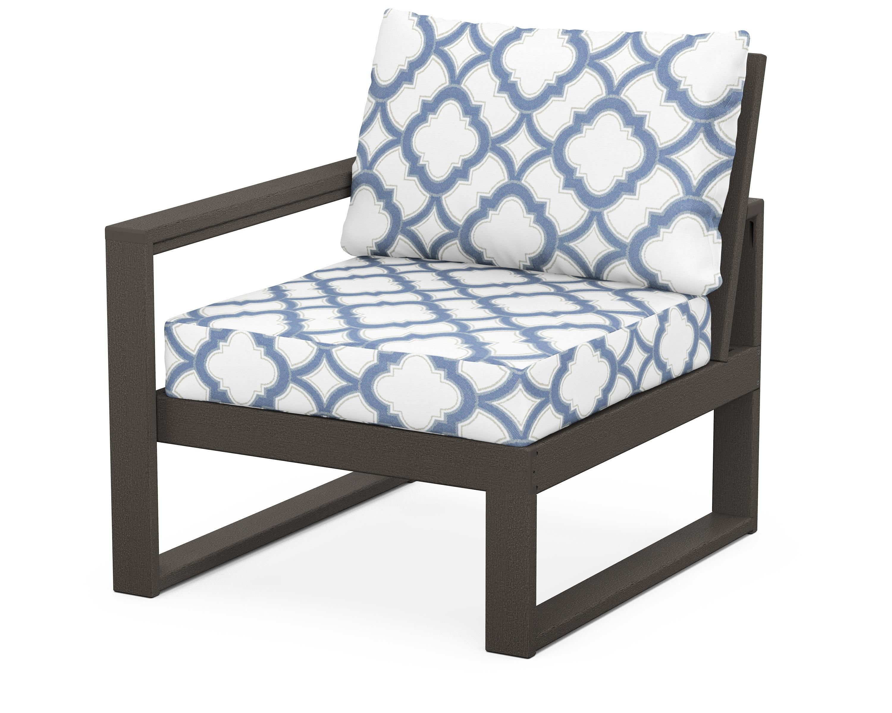 POLYWOOD® EDGE Modular Left Arm Chair in Vintage Coffee / Trellis Sky Blue