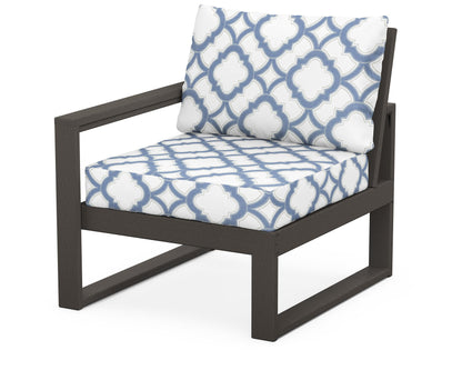 POLYWOOD® EDGE Modular Left Arm Chair in Vintage Coffee / Trellis Sky Blue