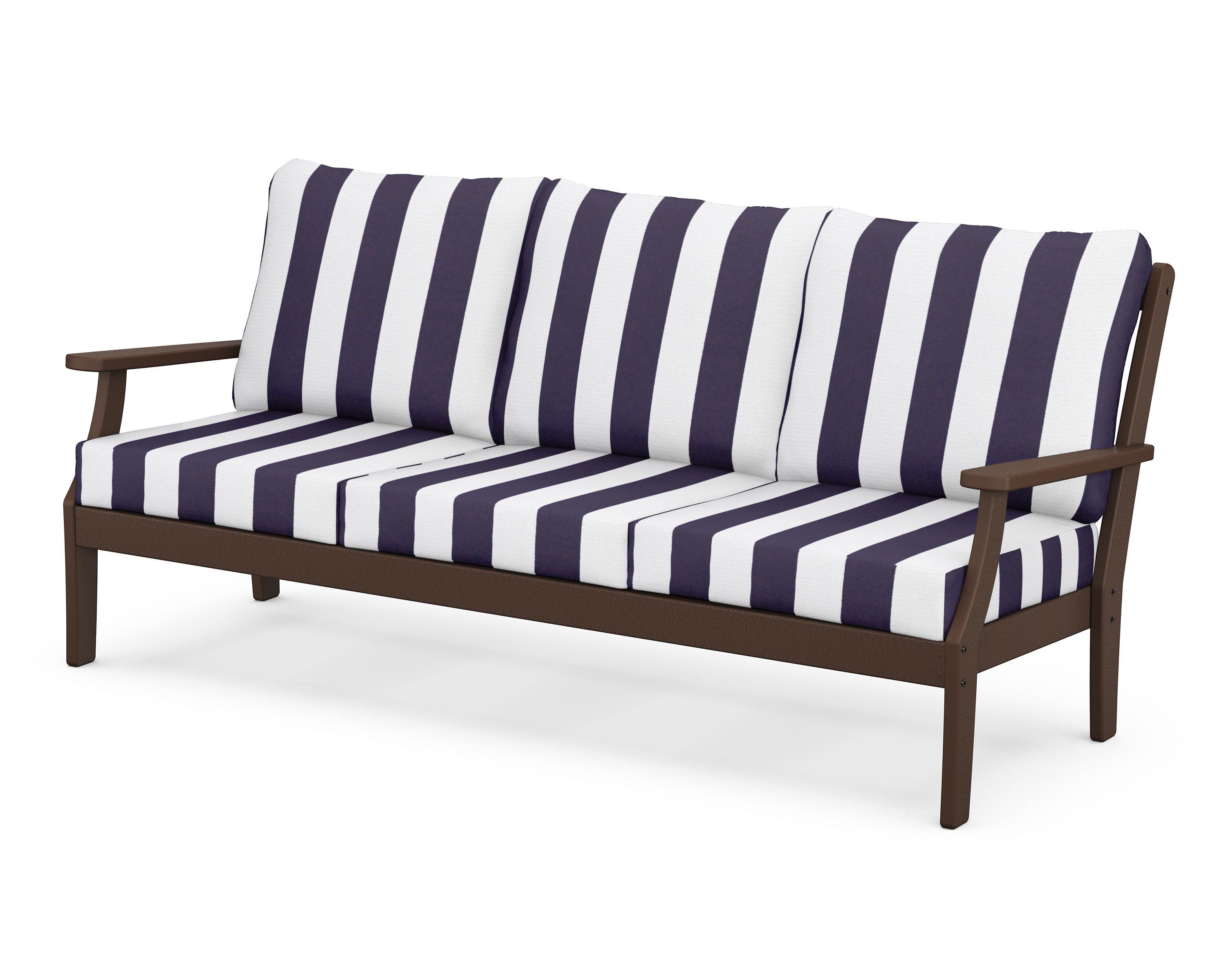 POLYWOOD® Braxton Deep Seating Sofa in Mahogany / Cabana Stripe Navy