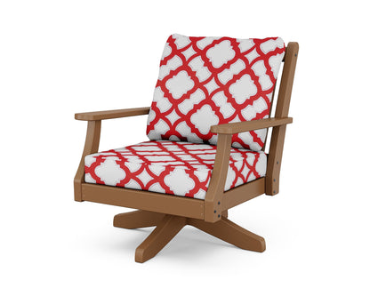 Country Living Wovendale Deep Seating Swivel Chair in Teak / Trellis Crimson
