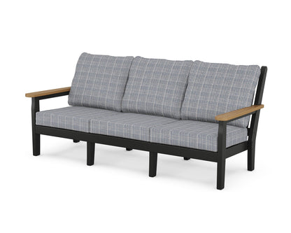 POLYWOOD® Chippendale Deep Seating Sofa in Black / Natural / Houndstooth Sky Blue