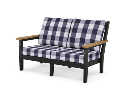 POLYWOOD® Chippendale Deep Seating Loveseat in Black / Natural / Buffalo Plaid Navy