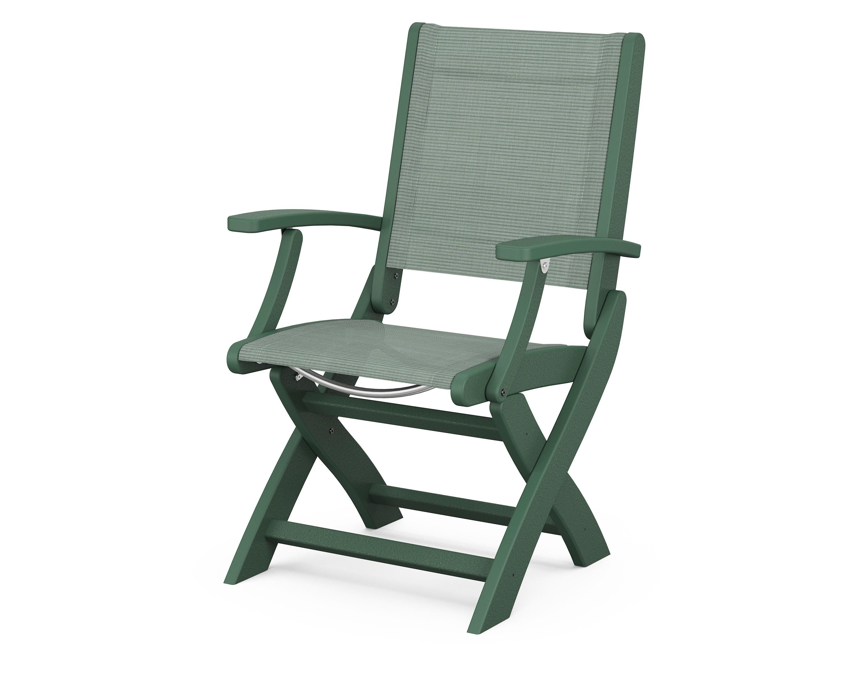 POLYWOOD® Coastal Folding Chair in Green / Dupioni Sea Mist Sling