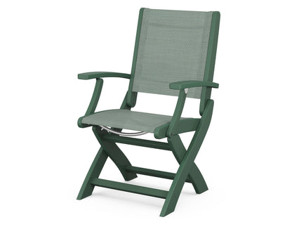 POLYWOOD® Coastal Folding Chair in Green / Dupioni Sea Mist Sling