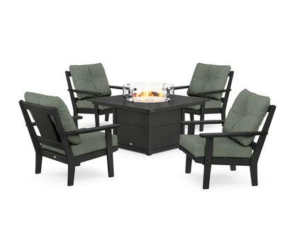 POLYWOOD® Prairie 5-Piece Deep Seating Set with Fire Pit Table in Black / Cast Sage