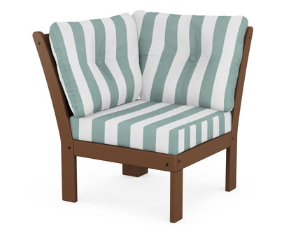 POLYWOOD® Vineyard Modular Corner Chair in Teak / Cabana Stripe Glacier Spa