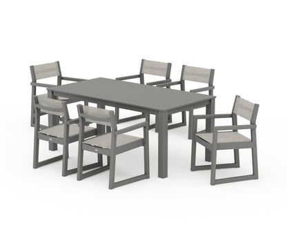 POLYWOOD® EDGE Sling Arm Chair 7-Piece Parsons Dining Set in Slate Grey / Birch Sling