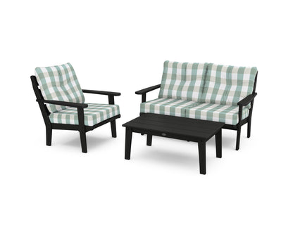 POLYWOOD® Lakeside 3-Piece Deep Seating Set in Black / Buffalo Plaid Glacier Spa
