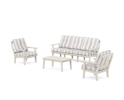 POLYWOOD® Mission 4-Piece Deep Seating Set with Sofa in Sand / Cabana Stripe Dune Burlap