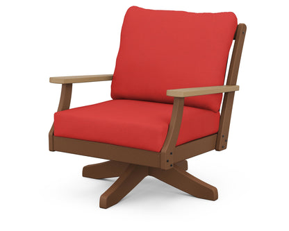 POLYWOOD® Braxton Deep Seating Swivel Chair in Teak / Natural / Crimson Linen