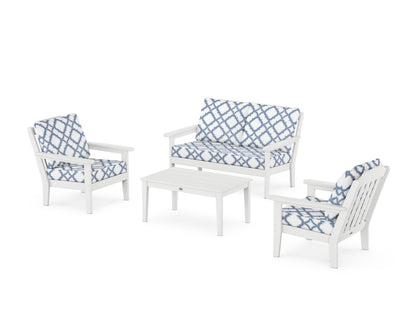 Country Living Cottage 4-Piece Deep Seating Set with Loveseat in White / Trellis Sky Blue