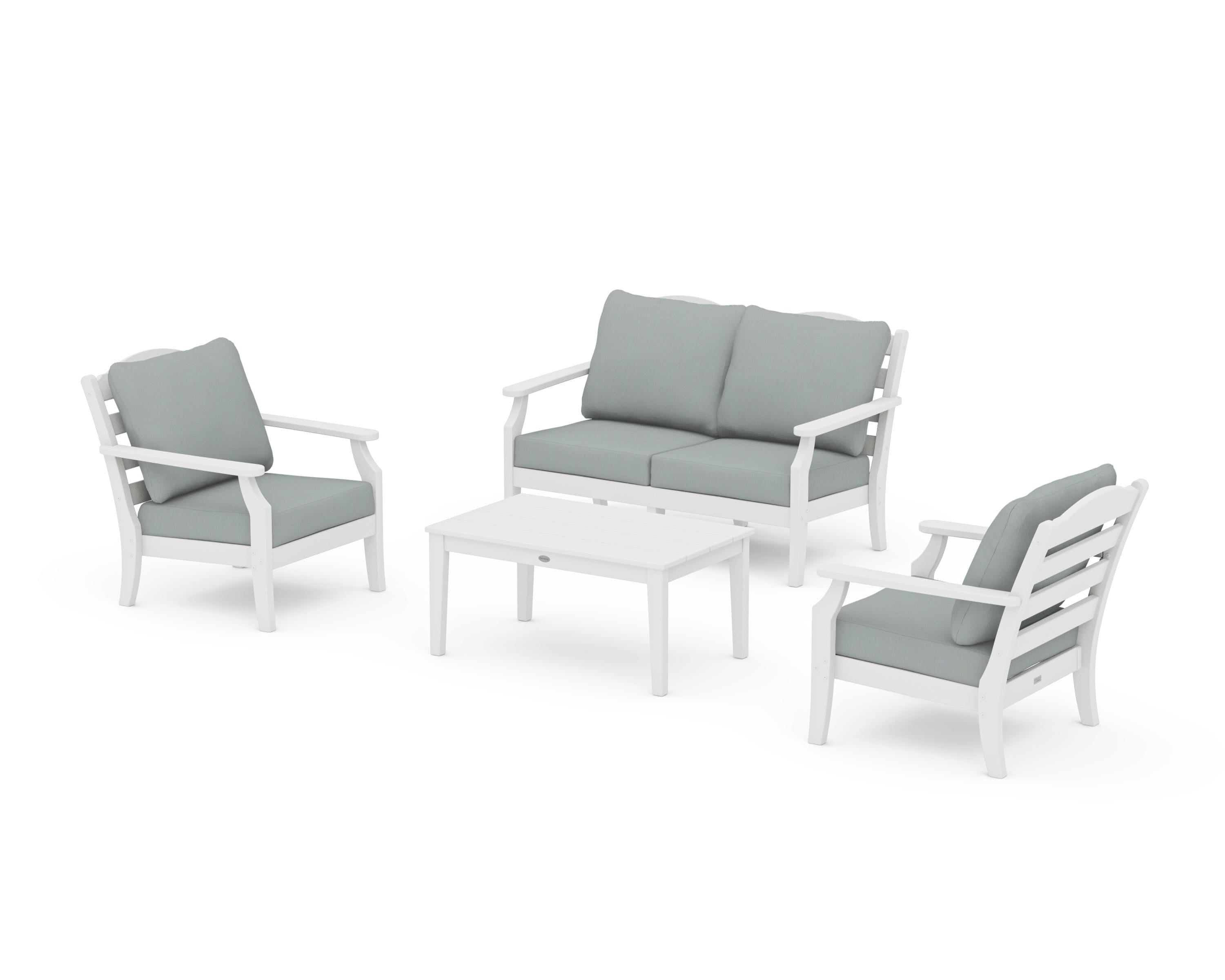 Draper James™ by  POLYWOOD® Savannah 4-Piece Deep Seating Set with Loveseat in White / Spa