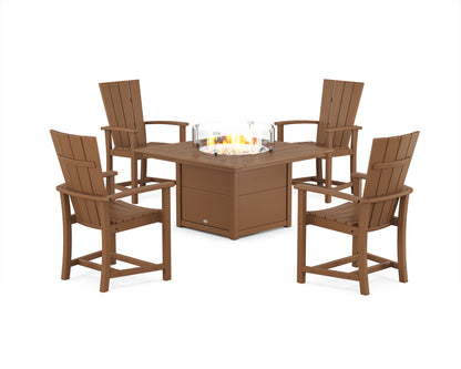 POLYWOOD® Quattro 4-Piece Upright Adirondack Conversation Set with Fire Pit Table in Teak