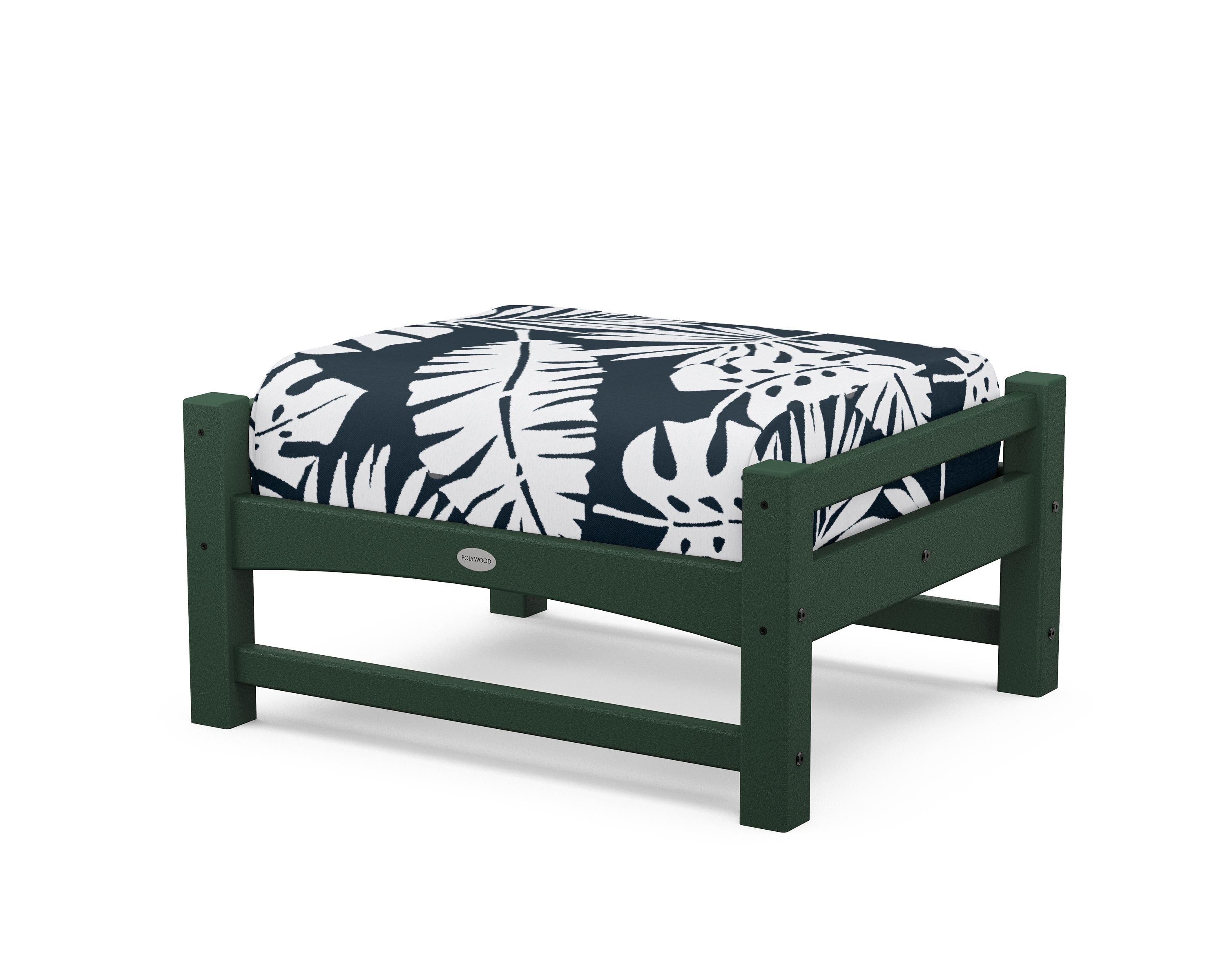 POLYWOOD® Club Ottoman in Green / Leaf Marine Indigo