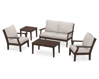 POLYWOOD® Braxton 5-Piece Deep Seating Set in Mahogany / Dune Burlap