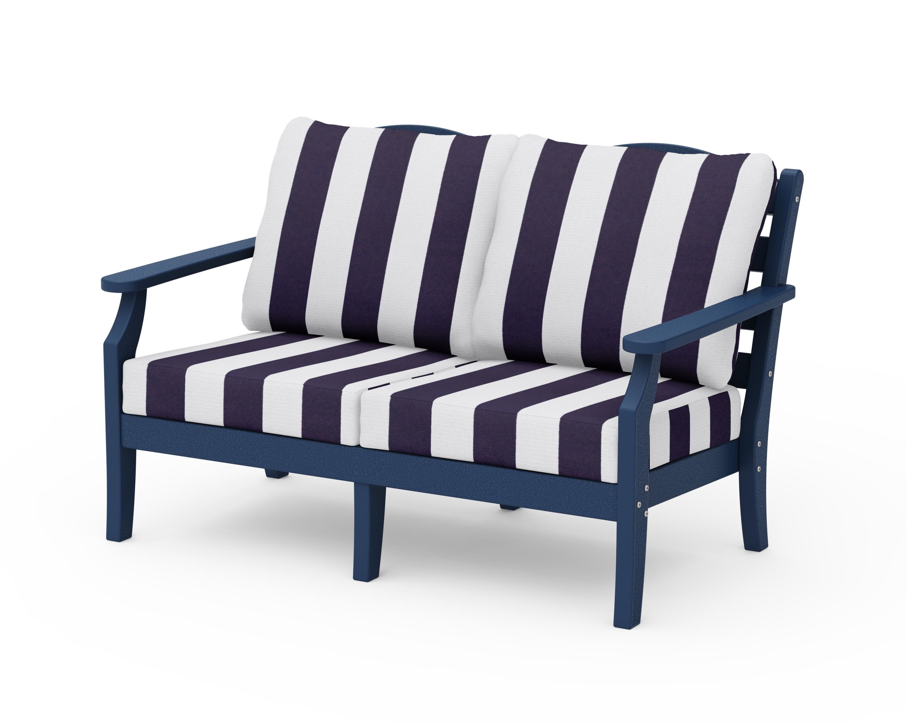 Draper James™ by  POLYWOOD® Savannah Deep Seating Loveseat in Navy / Cabana Stripe Navy