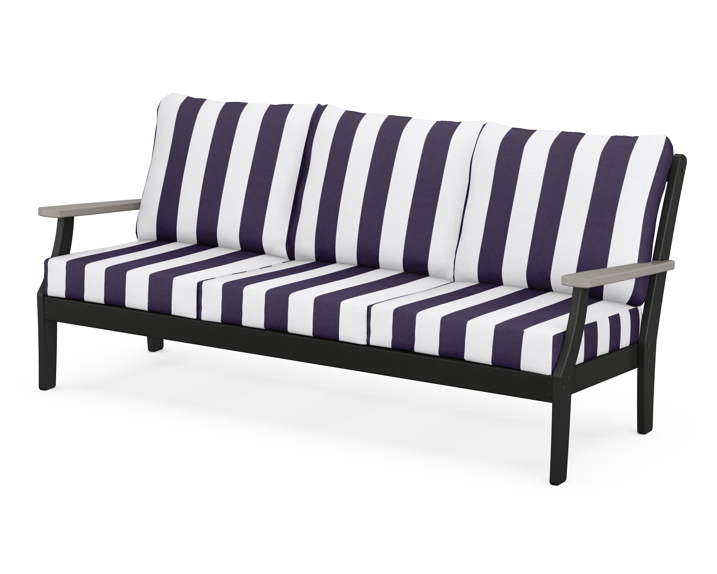 POLYWOOD® Braxton Deep Seating Sofa in Black / Driftwood / Cabana Stripe Navy