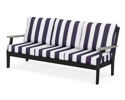 POLYWOOD® Braxton Deep Seating Sofa in Black / Driftwood / Cabana Stripe Navy