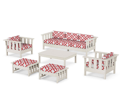 Martha Stewart by POLYWOOD® Acadia 6-Piece Lounge Sofa Set in Sand / Trellis Crimson