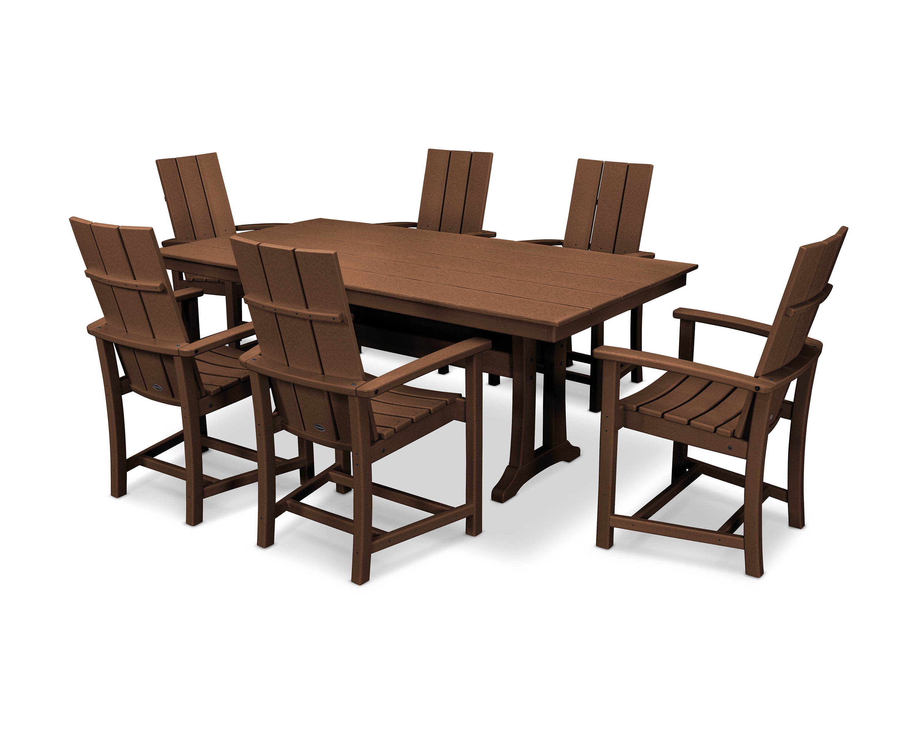 POLYWOOD® Modern Adirondack 7-Piece Farmhouse Dining Set with Trestle Legs in Teak