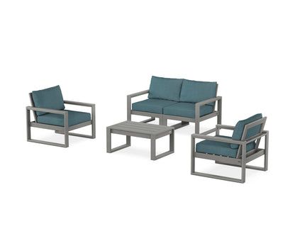 POLYWOOD® EDGE Sectional 4-Piece Deep Seating Set with Loveseat in Slate Grey / Ocean Teal