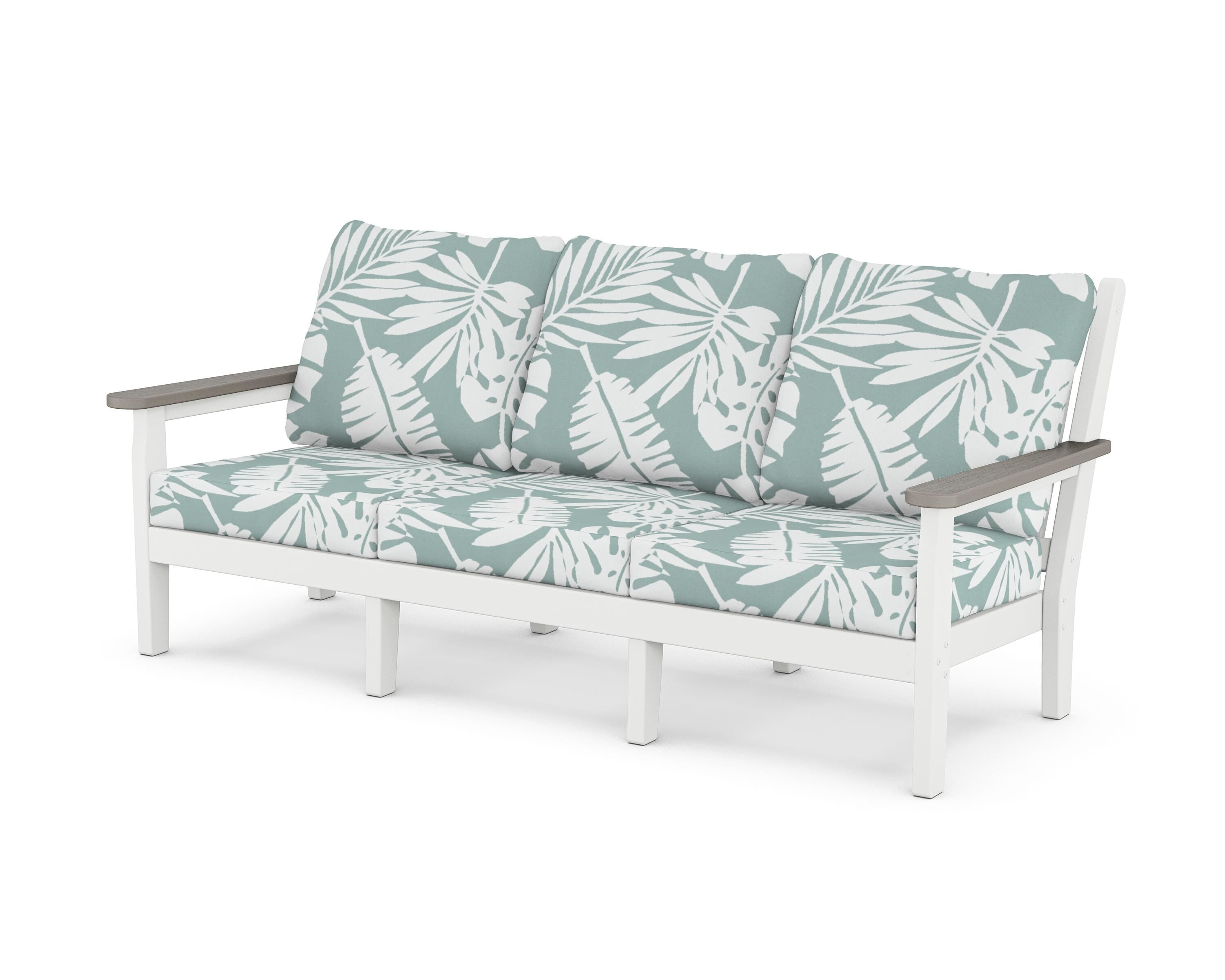 POLYWOOD® Chippendale Deep Seating Sofa in White / Driftwood / Leaf Glacier Spa